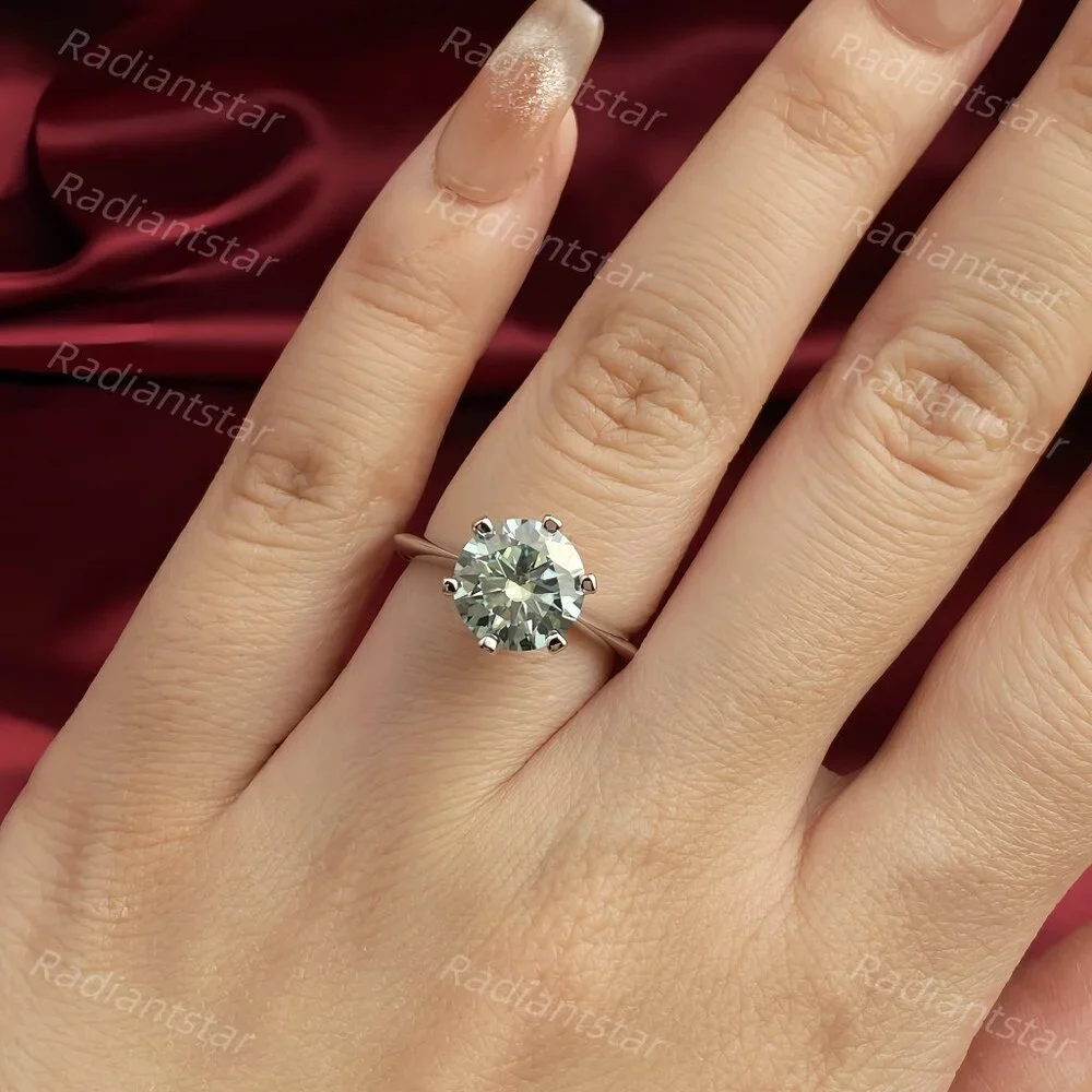 NEW Certified 3 ct. t.w. Blue Green Moissanite Solitaire 6 Prong Ring